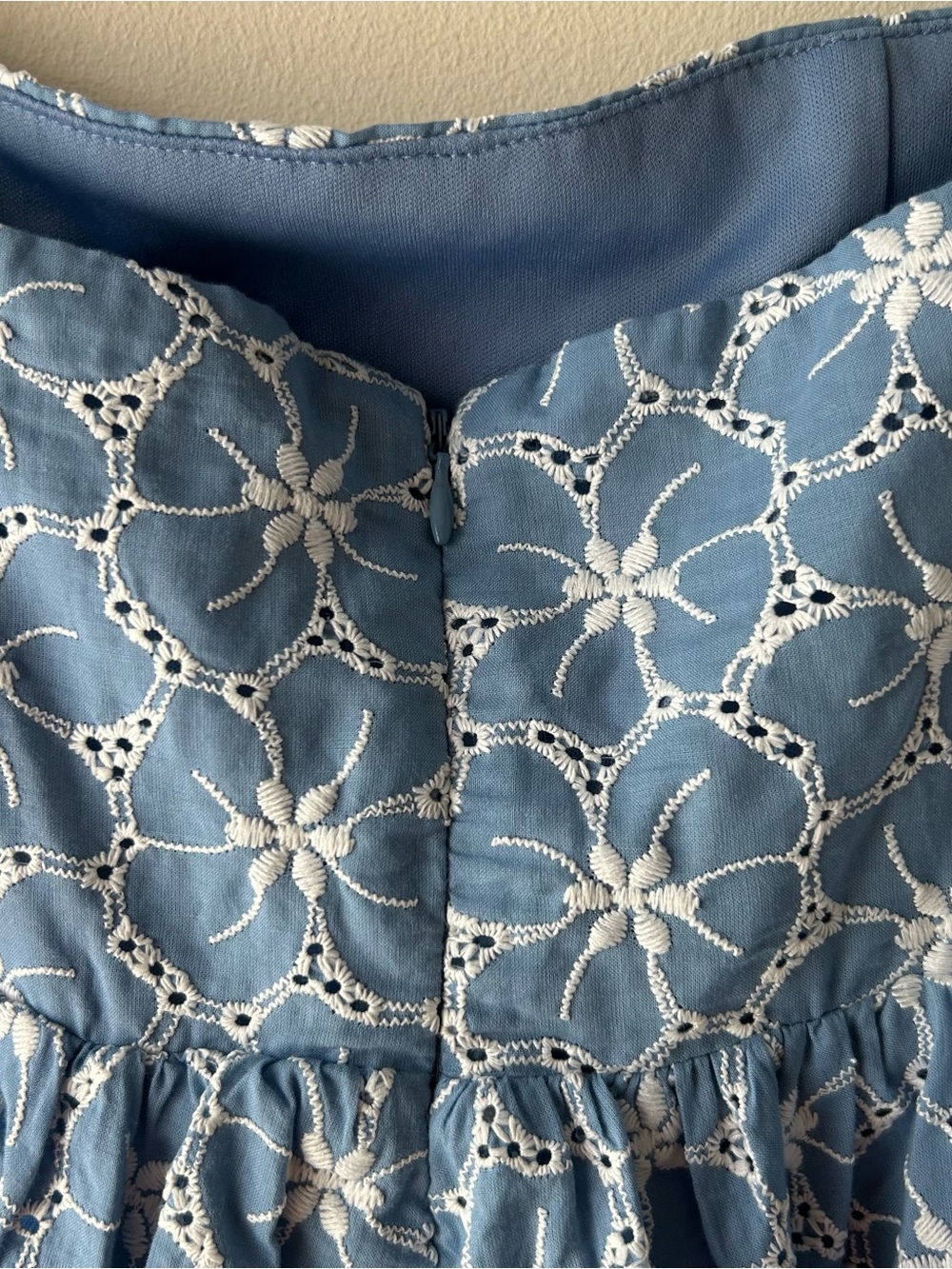Lulus Fit to Frolic Blue Eyelet Lace Puff Sleeve Mini Babydoll Dress Blue XS - Picture 7 of 7